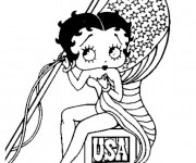 Coloriage Betty Boop tient le drapeau