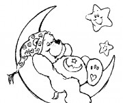 Coloriage Bisounours endormi sur le croissant de lune