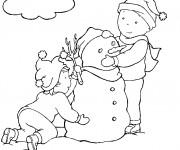 Coloriage et dessins gratuit Caillou et sa soeur construit l'homme de neig à imprimer