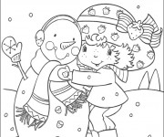 Coloriage et dessins gratuit Charlotte et bonhomme de neige en couleur à imprimer