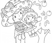 Coloriage Charlotte et fille près de l'arbre