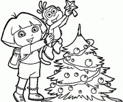 Coloriage Dora en Noël