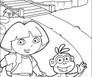 Coloriage Dora et Babouche traverse le pont