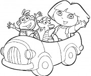 Coloriage Dora et ses amis en voiture