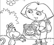 Coloriage Dora offre un cadeau à Babouche