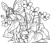 Coloriage Elfe Papillon entourée par des Fleurs
