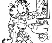 Coloriage Garfield nettoie ses dents