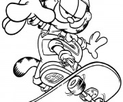Coloriage Garfield sur son skate