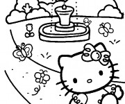 Coloriage Hello Kitty au jardin