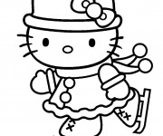 Coloriage et dessins gratuit Hello Kitty entrain de skier à imprimer