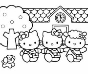Coloriage et dessins gratuit Hello Kitty et ses amies à imprimer