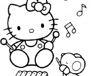Coloriage Hello Kitty fait de la musique