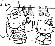 Coloriage Hello Kitty fait le grand ménage
