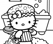 Coloriage Hello Kitty fait une douche