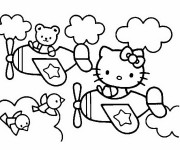 Coloriage et dessins gratuit Hello Kitty pilote un avion à imprimer