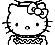 Coloriage Hello Kitty prépara un gateau