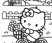 Coloriage Hello Kitty se promène en bicyclette