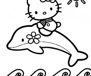 Coloriage et dessins gratuit Hello Kitty sur un daulphin à imprimer