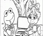 Coloriage et dessins gratuit Miss Piggy et Kermit font un pique-nique à imprimer