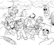 Coloriage Mario au combat contre méchants