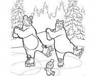 Coloriage et dessins gratuit Masha et Michka sur la glace à imprimer