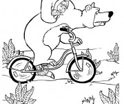 Coloriage et dessins gratuit Masha et Michka sur le vélo à imprimer