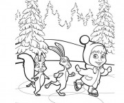 Coloriage et dessins gratuit Masha et ses amis dans la forêt à imprimer