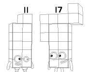 Coloriage Numberblocks 17 et 11