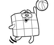 Coloriage Numberblocks numéro 9 jouant au Basketball