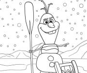 Coloriage Olaf sur un traîneau sur la neige