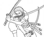 Coloriage et dessins gratuit One Piece Zoro avec ses épées à imprimer