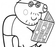 Coloriage Peppa Pig lis le journal