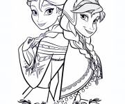 Coloriage et dessins gratuit Elsa et Anna unis à imprimer