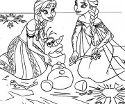 Coloriage Reine des Neiges Elsa, Anna et Olaf