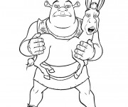 Coloriage Shrek tient l'âne en main
