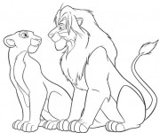 Coloriage Le Roi Lion et Nala se regardent