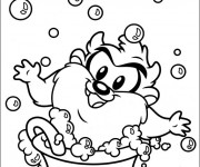 Coloriage Bébé Taz en bain