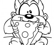 Coloriage Bébé Taz mange du Pizza