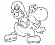 Coloriage Mario Bros bébé sur Yoshi tortue animé