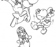 Coloriage Mario Luigi wario et yoshi