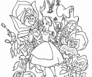 Coloriage Alice au pays des merveilles avec les fleurs