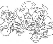 Coloriage et dessins gratuit Alice au pays des merveilles boit du thé à imprimer