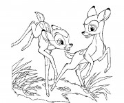 Coloriage Bambi et Féline courent