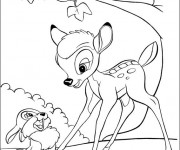 Coloriage Bambi et Panpan devant un arbre