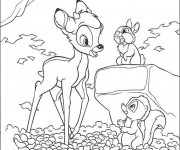 Coloriage Bambi parle avec Fleur et Panpan