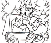 Coloriage Daisy prépare un feu de camping