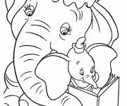 Coloriage Dumbo et Madame Jumbo lisent ensemble