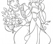 Coloriage et dessins gratuit Aladin offre un bouquet à Jasmine à imprimer