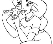 Coloriage et dessins gratuit Jasmine caresse un oiseau à imprimer