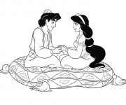 Coloriage Jasmine et Aladin se discutent